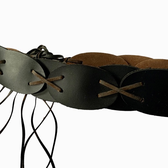 Black and Brown Leather Belt with Rustic Design - Picture 5 of 13